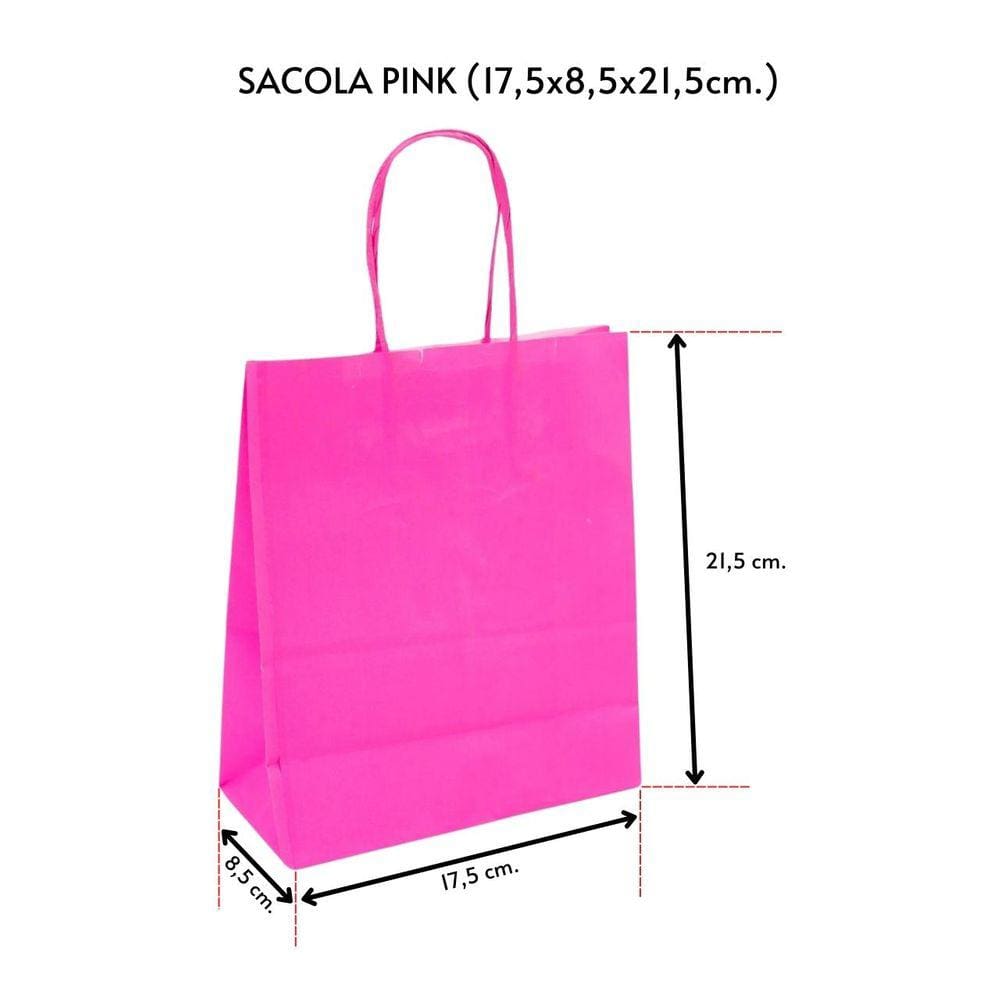 Sacola Para Presente Kraft Pink 17,5X8,0X21,5 C/ 50 Un.