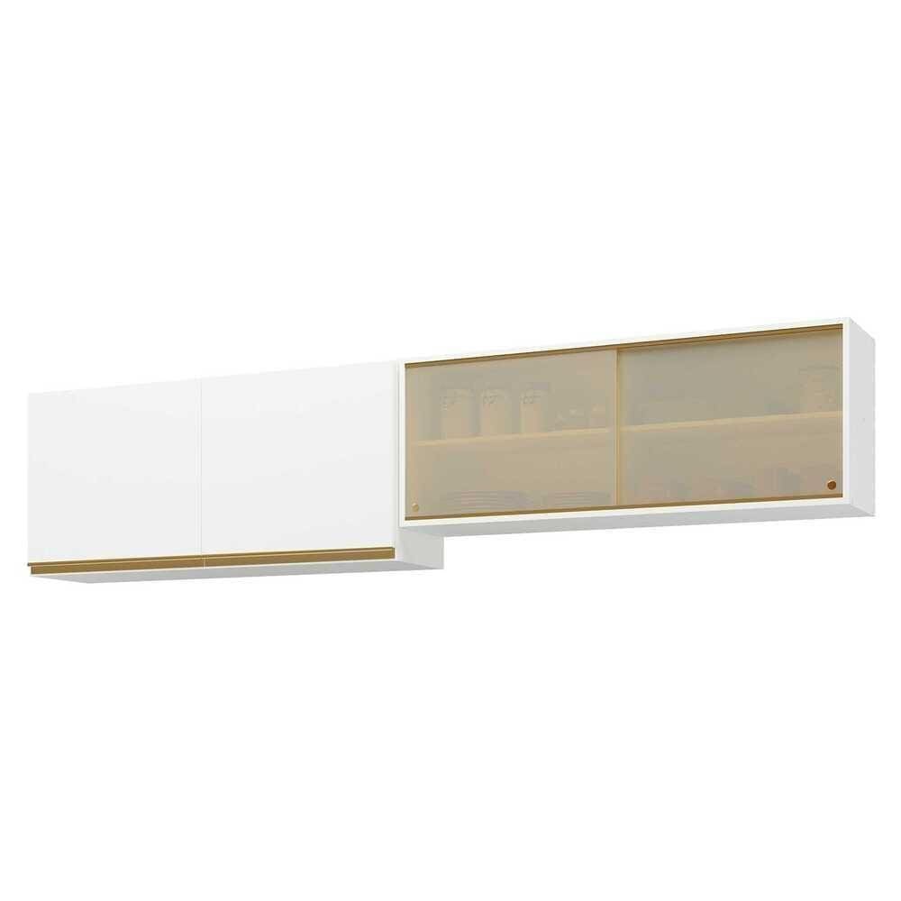 Kit 2 Armários De Cozinha Aéreos 4 Portas Veneza Multimóveis Mp2150 Branco/dourado Branco/dourado