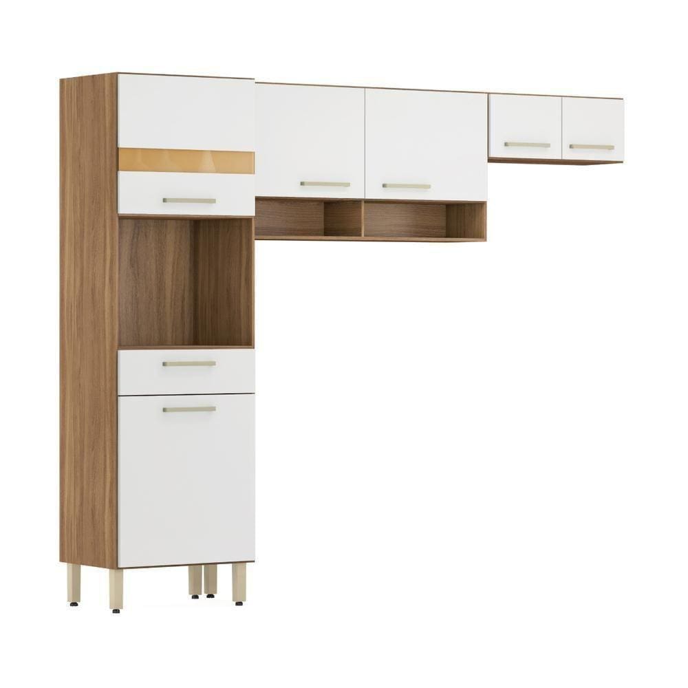 Armário De Cozinha Compacta Com Paneleiro e Aéreos Cr20236 Amêndola-branco