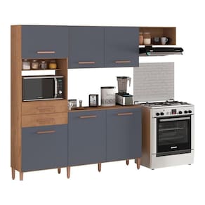 Cozinha Completa Compacta 3 Pçs 225cm Multimóveis Cr20110 Canelato Rústico/grafite