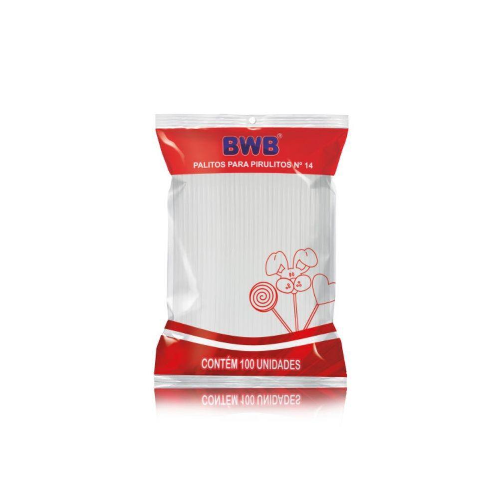 Palitos Para Pirulito BWB Médio Branco N° 14 Cm C/ 100 Un. Bwb