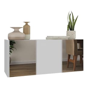 Aparador Buffet Suspenso Com Espelhos 3 Portas Multimóveis Mp8004 Branco Branco