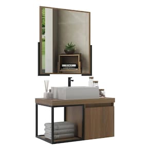 Gabinete Banheiro 70cm Com Cuba E Espelheira Multimóveis Cr10107 Noce Noce
