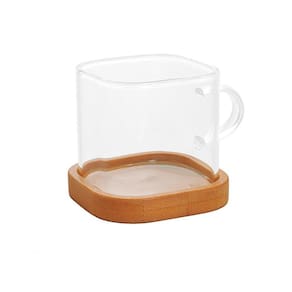 Caneca Quadrada Vidro Boro Sup Bambu 100 ml - Kit 2 Unidades