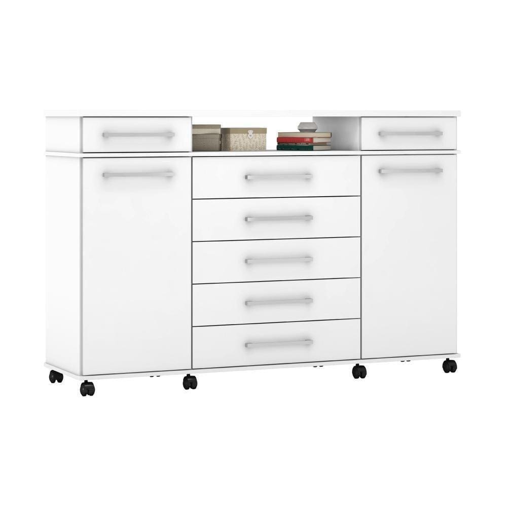 Cômoda 2 Portas 7 Gavetas Com Rodízios Cr40117 Branco