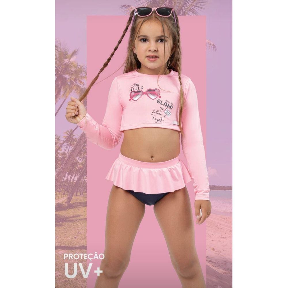 Roupa de banho infantil feminina manga longa com proteção Uv