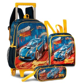 Mochila de Rodinhas Lancheira Estojo Carro Fast Machine Clio