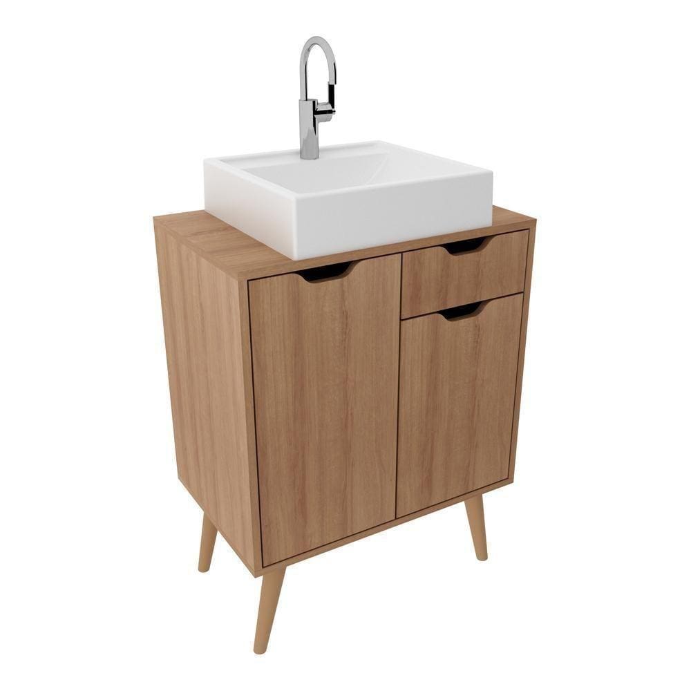 Gabinete Banheiro 60cm 2 Portas E 1 Gaveta Retrô Multimóveis Cr10118 Amêndoa Amêndoa
