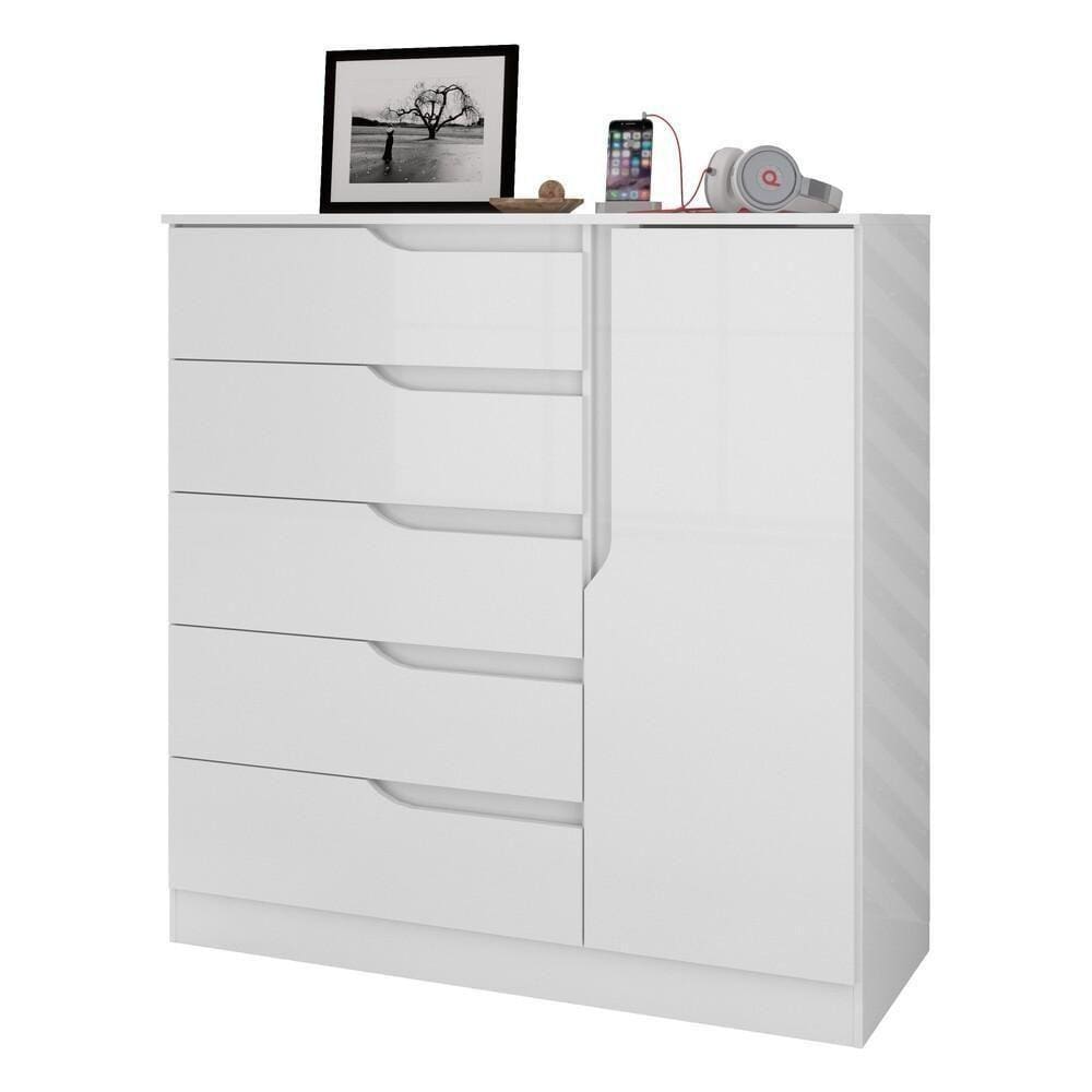 Cômoda 5 Gavetas 1 Porta Multimóveis Cr35147 Branco Branco
