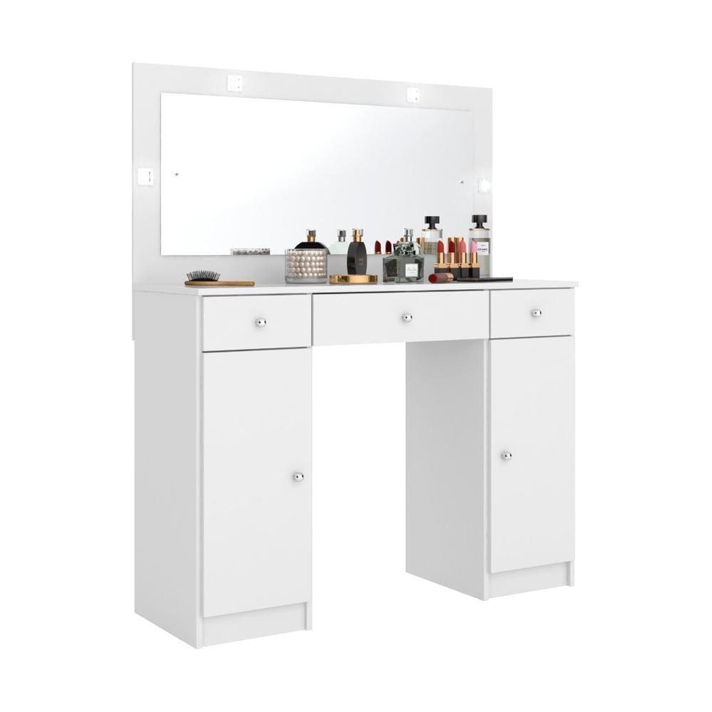 Penteadeira 2 Portas 3 Gavetas Com Espelho e Leds Cr35181 Branco