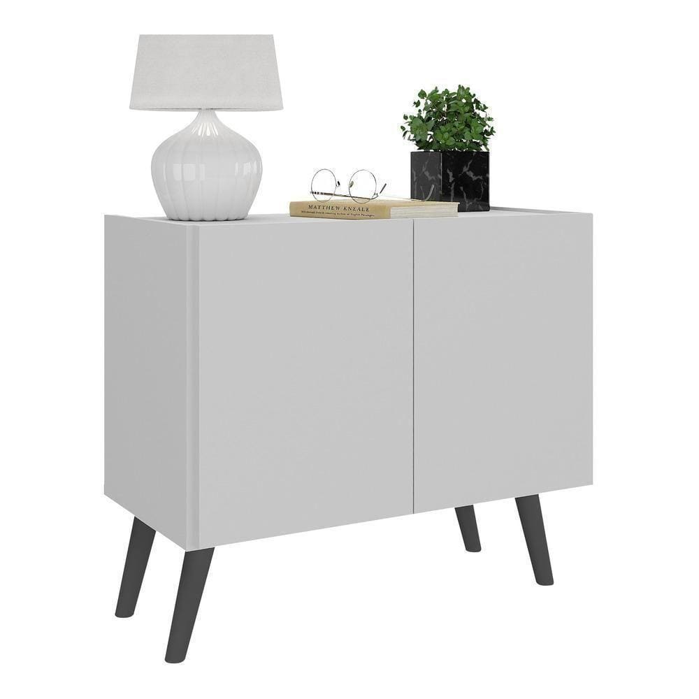 Mesa De Cabeceira Retrô 2 Portas Multimóveis Mp4133 Branca/preta Branco/preto