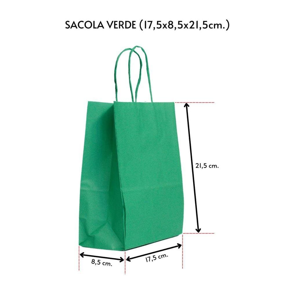 Sacola Para Presente Kraft Verde 17,5X8,0X21,5 C/ 10 Un.