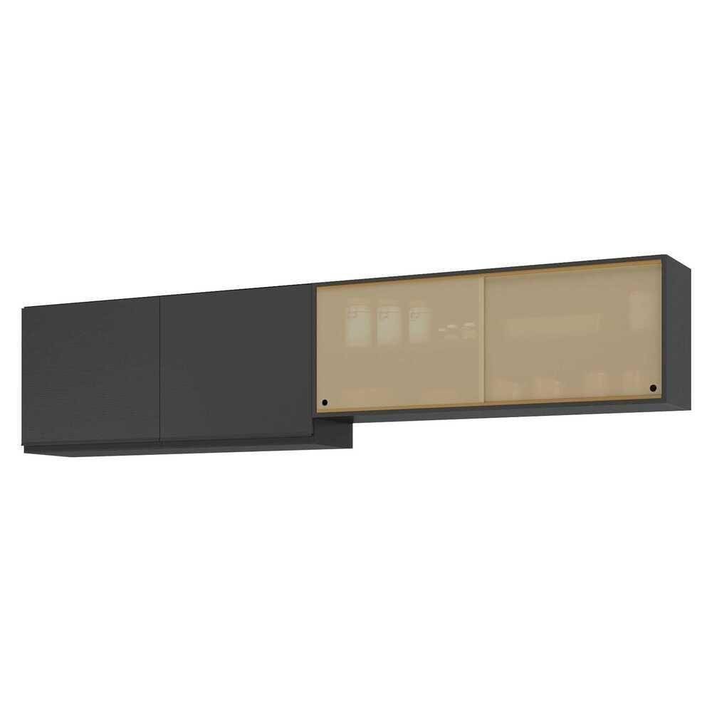 Kit 2 Armários De Cozinha Aéreos 4 Portas Veneza Multimóveis Mp2150 Preto Preto