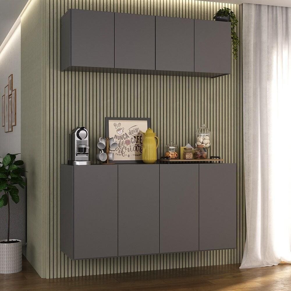 Kit Aparador Buffet Com Armário Aéreo Multimóveis Mp1074