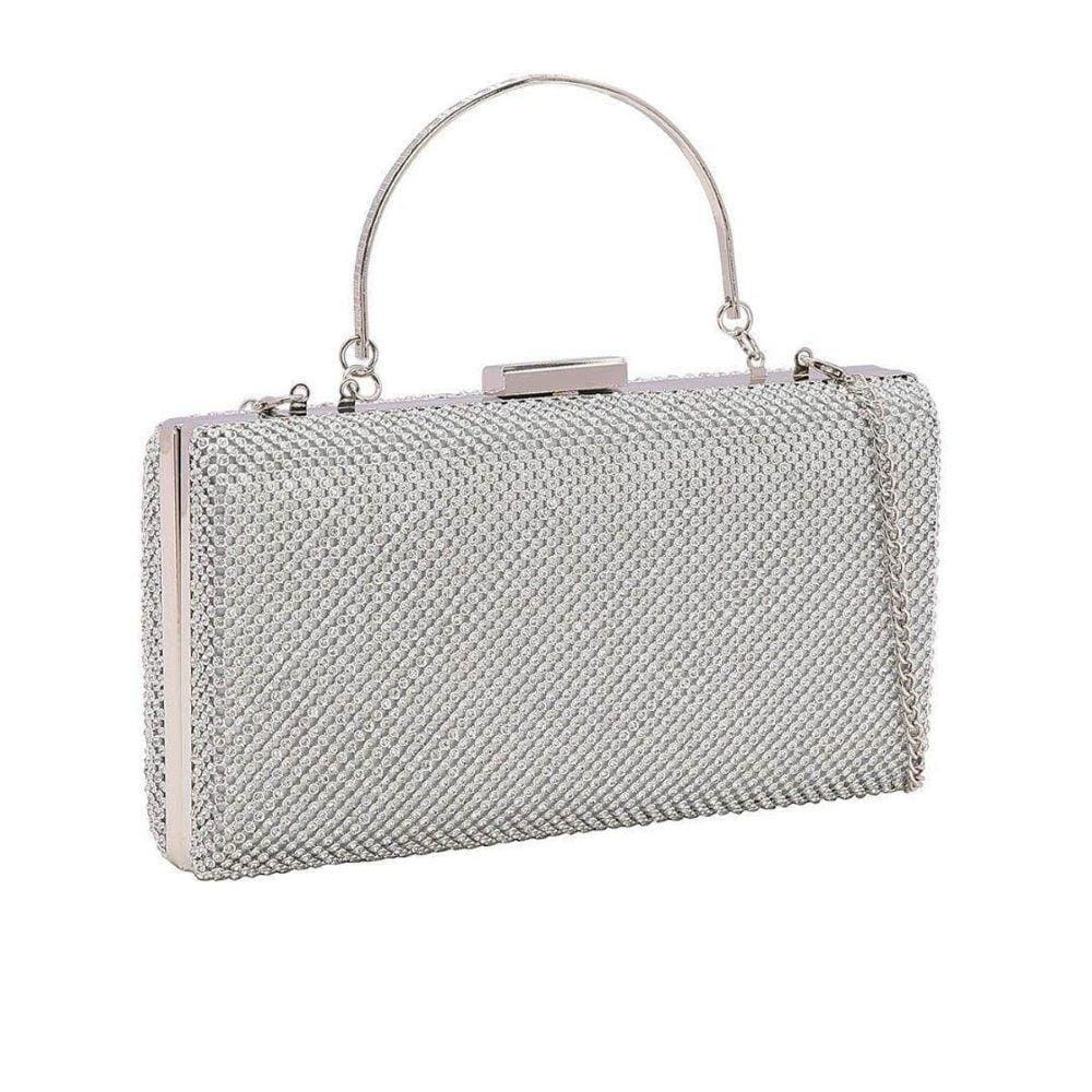 Bolsa Clutch Festa Feminina Strass Chenson Prata 20x11x5 cm