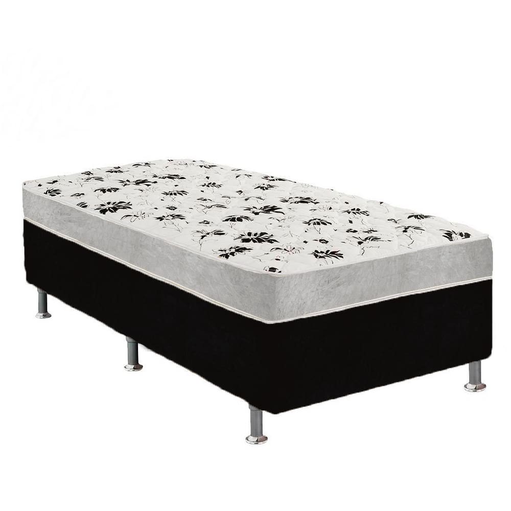 Cama Box Solteiro Suede Preto + Colchão Solteiro Suede Cinza Orto Molas Ensacada 88x188x55