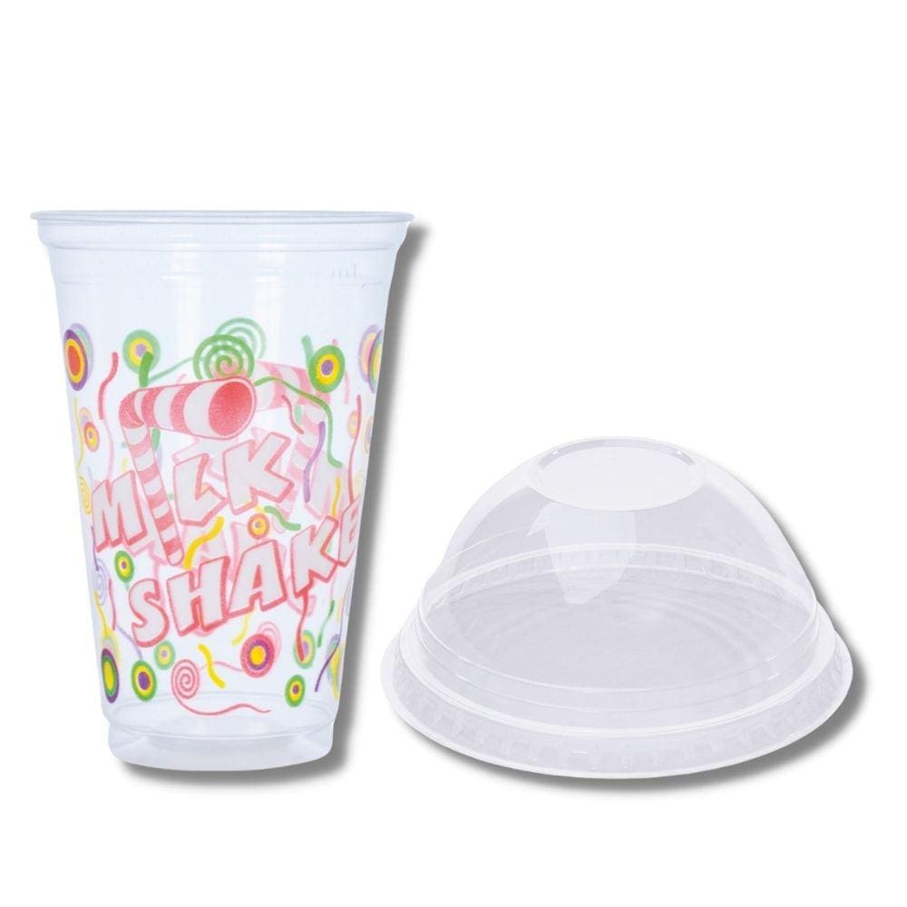 Kit C/ 100 Un Copo P/ Milk Shake 440 Ml + 100 Un Tampa Bolha S/ Furo P/ Copos 440,550 E 660 Ml