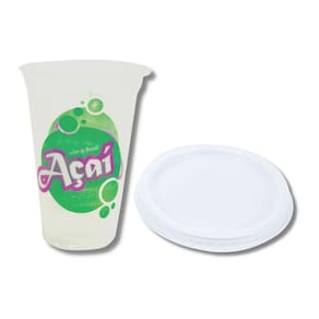 Kit C/100 Un Copo P/ Acai 330Ml + 100 Un Tampa S/ Furo P/ 330Ml