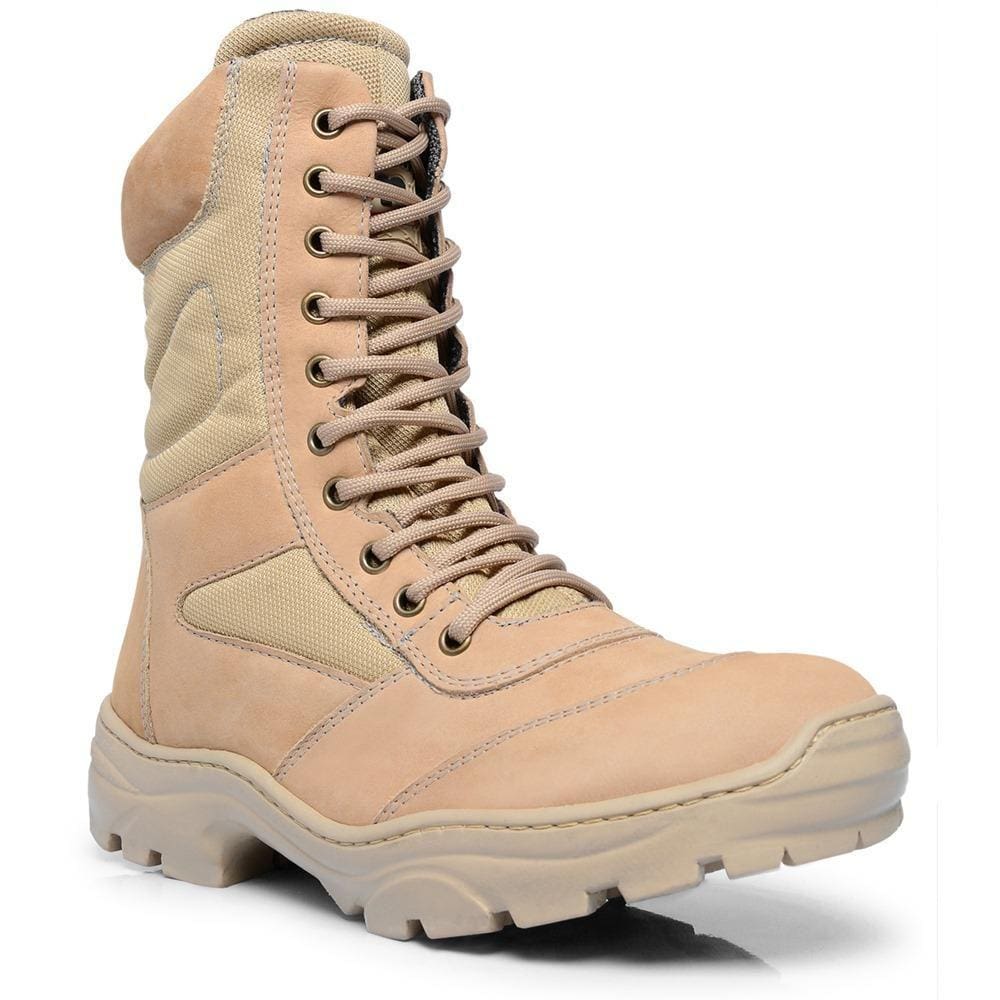 Botas Taticas Infantaria em Couro Coturno Militar PM com Palmilha de Gel Bico PVC Bege