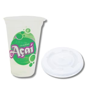 Kit C/100 Un Copo P/ Acai 330Ml + 100 Un Tampa C/ Furo P/ 330Ml
