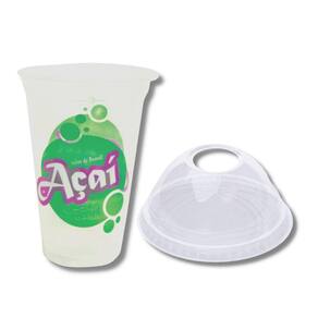 Kit C/100 Un Copo P/ Acai 330Ml + 100 Un Tampa Bolha C/ Furo P/ 330Ml