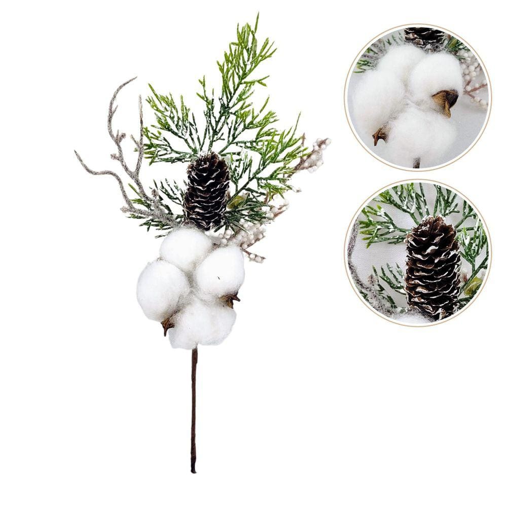 Folhagem Natal Algodão Pinha 26x14x7cm Branco/Verde/Marrom