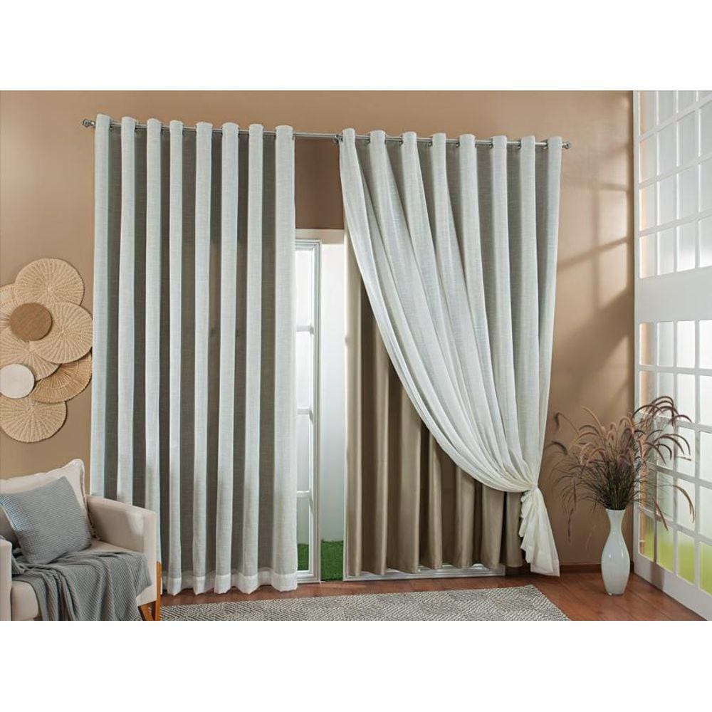 Cortina Gaze Linho Forro Blackout 3,00X2,70 Avelã E Marfim