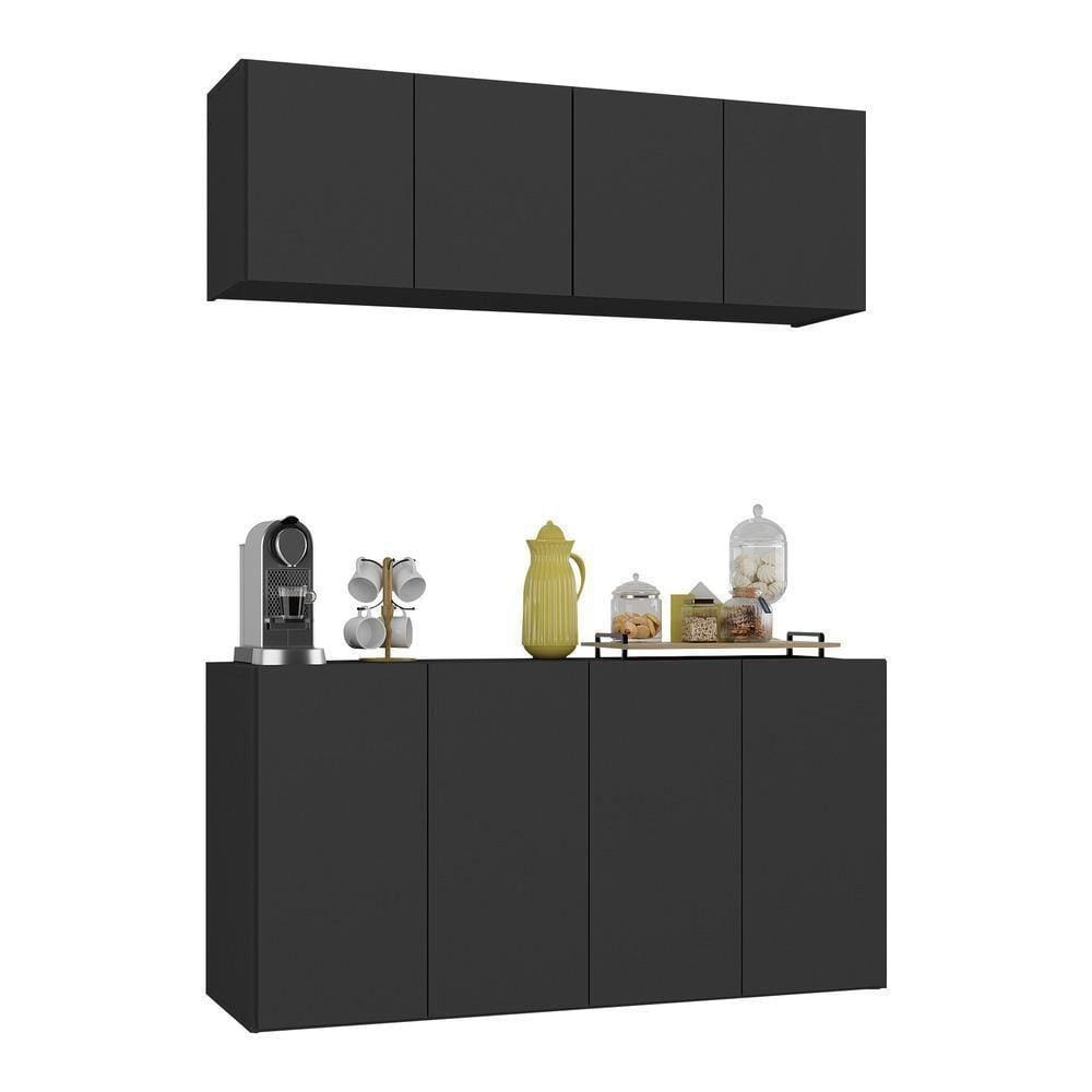 Kit Aparador Buffet Armário Aéreo Multimóveis Mp1074 Preto