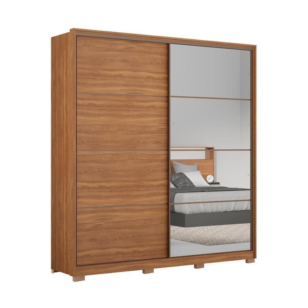 Guarda-roupas Casal 2 Portas De Correr Flex 3 Gavetas e Espelhos Cr35199 Amêndola-grafito
