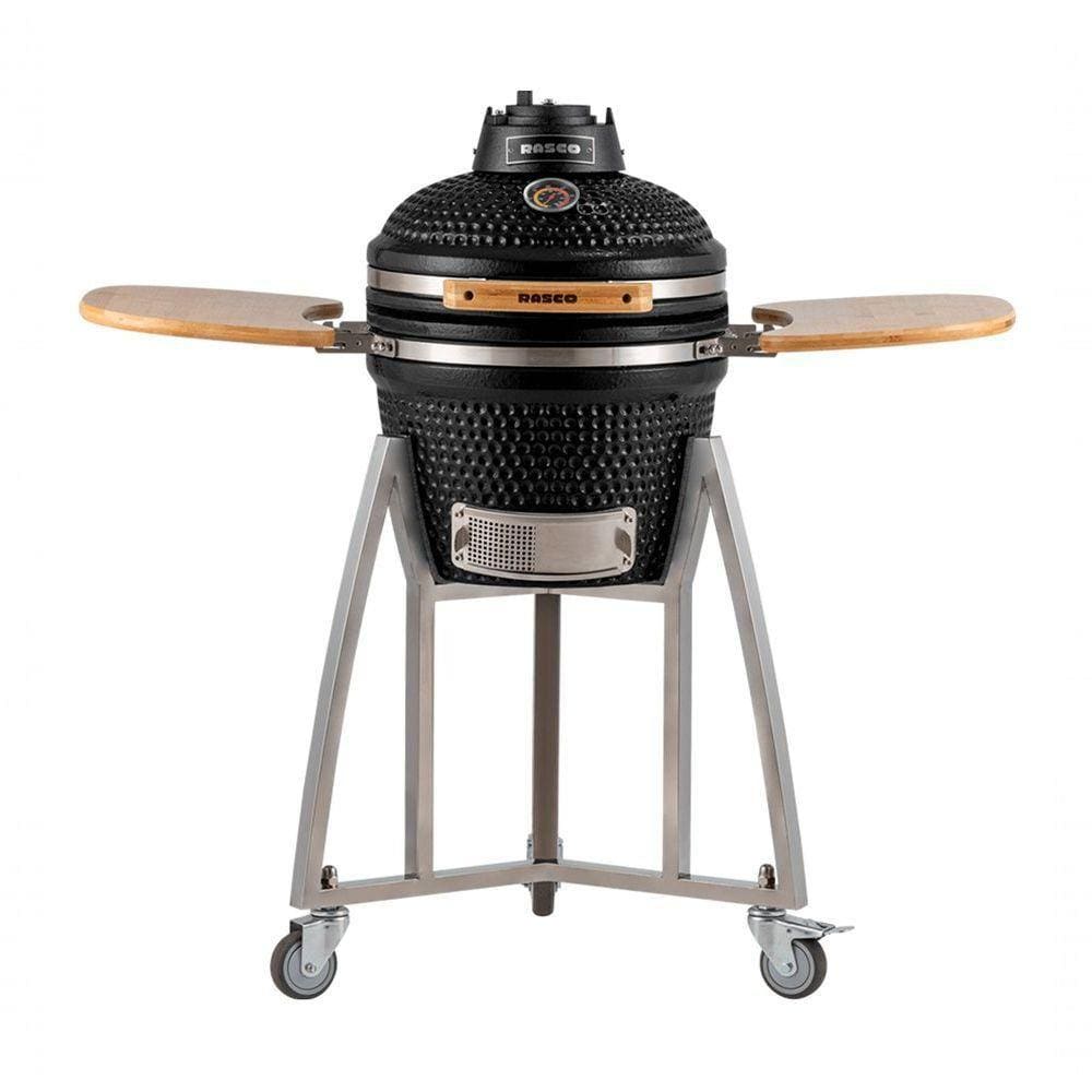 Churrasqueira Kamado Pequeno Da Rasco Preto C/ Grelha Aço Inox, Suporte E Mesas. Serve Até 5 Pessoas Preto