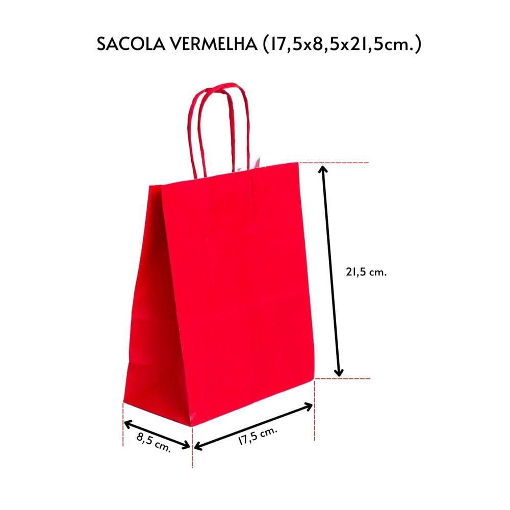 Sacola Para Presente Kraft Vermelha 17,5X8,0X21,5 C/ 30 Un.