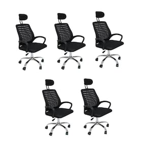 Conjunto 5 Cadeiras Office Diretor com Encosto e Rodízios Cádis Preto