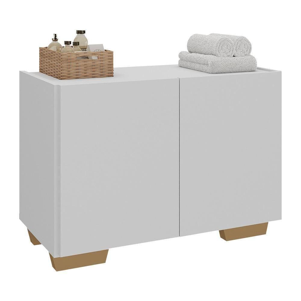 Gabinete Armário De Banheiro 62,5cm 2 Portas Com Pés Multimóveis Mp5046 Branco/natural Branco/natural