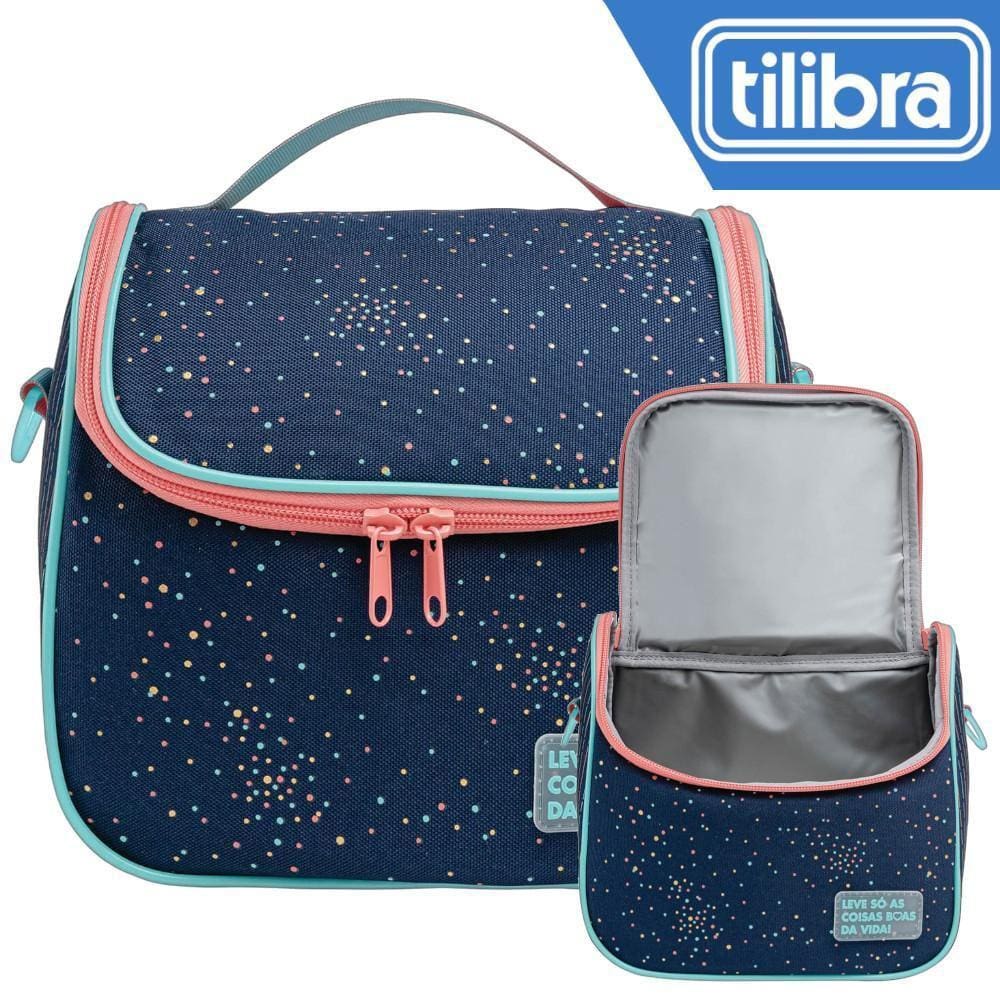 Lancheira Académie Dots Azul Tilibra - 22x18,5x14cm