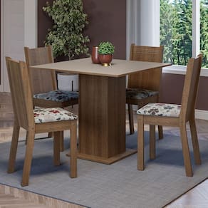 Conjunto Sala De Jantar Mesa Tampo De Madeira 4 Cadeiras Rustic/crema/floral Hibiscos Samara Madesa Rustic/crema/hibiscos