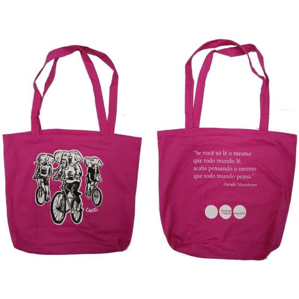 Ecobag Vinil - Martins Fontes - Elefantes De Bicicleta - Rosa