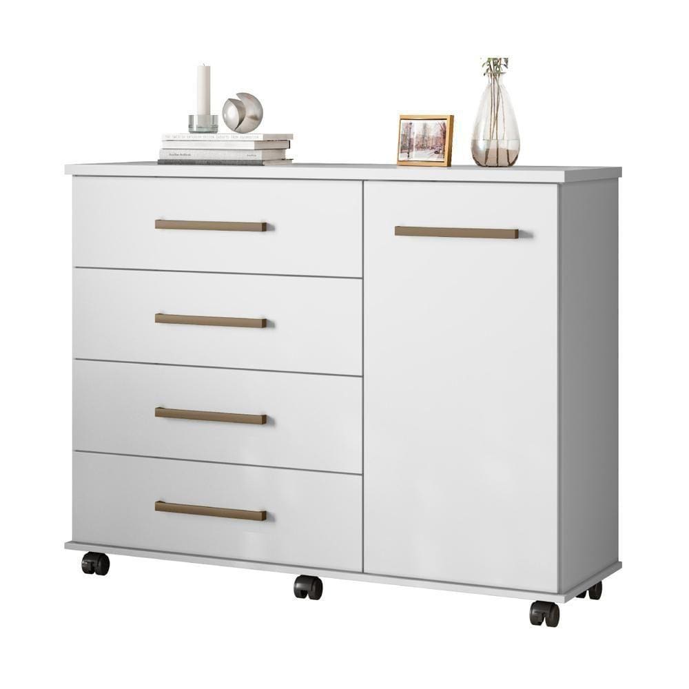 Cômoda 1 Porta e 4 Gavetas Com Rodízios Cr40114 Branco