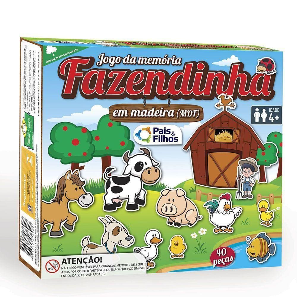 Jogo Da Memória Fazendinha Em Madeira - 40 Peças - Pais E Filhos
