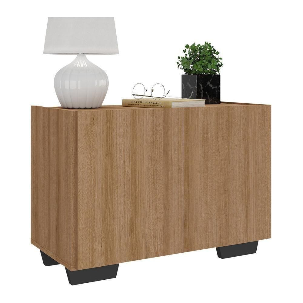 Mesa De Cabeceira Com Pés 2 Portas Multimóveis Mp4134 Rustic/preta Rustic/preto