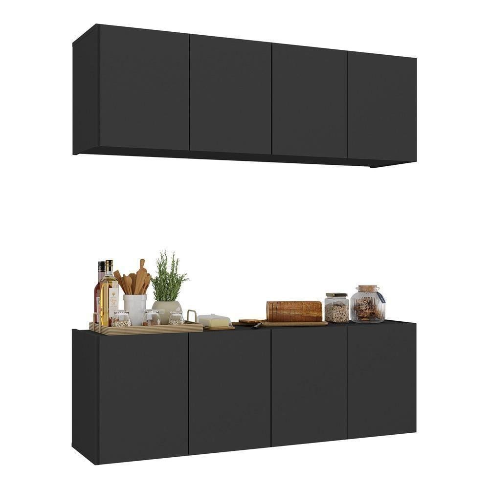 Kit Armário De Cozinha E Balcão 4 Portas Multimóveis Mp2161 Preto Preto