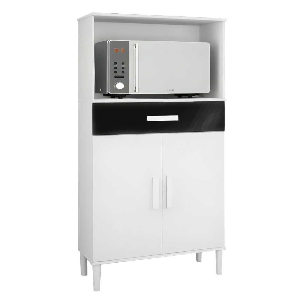 Balcão Microondas Duplo Cozinha 2 portas e 1 gaveta - Branco/Preto