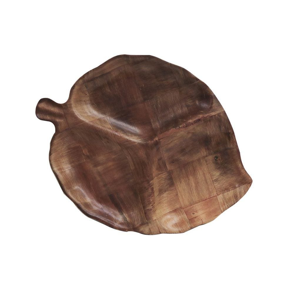 Petisqueira Formato Folha C/ 3 Divisórias De Bambu 33x15.5cm