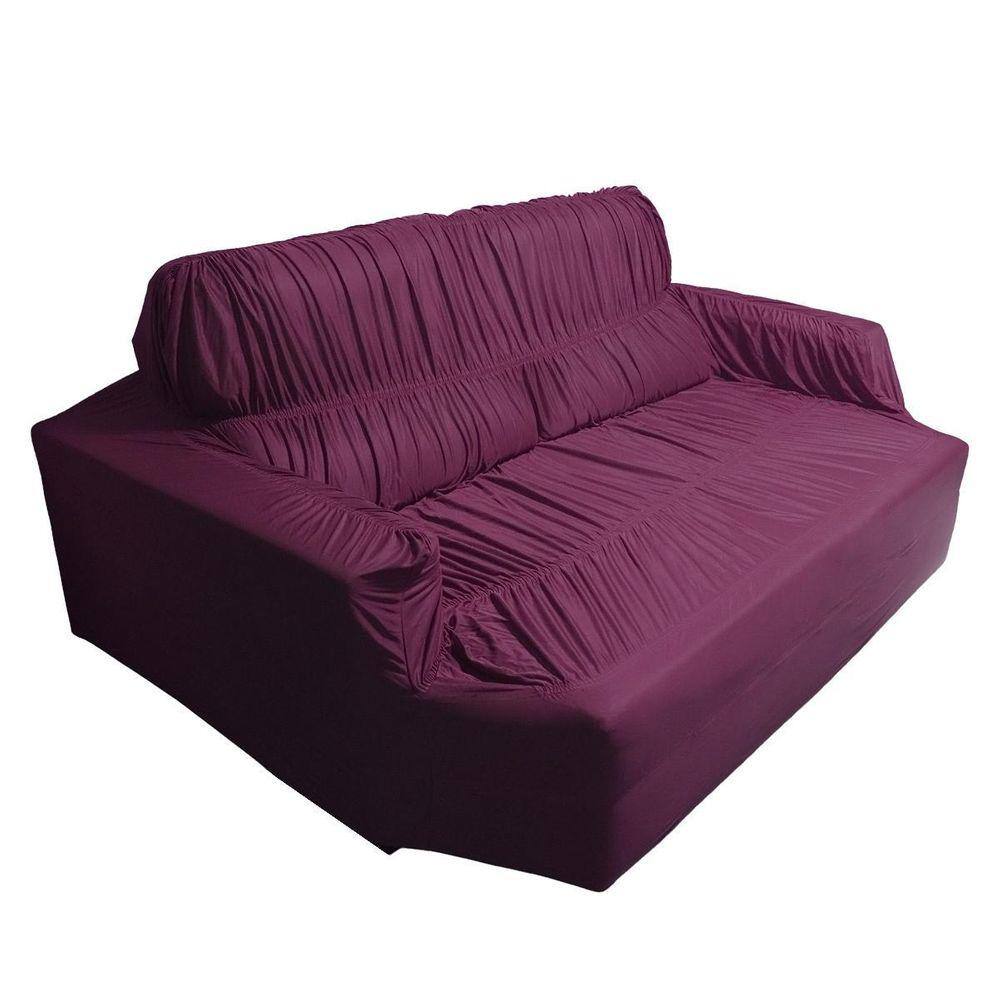 Capa Sofá Retrátil 2 Lugares Elasticada 100% Poliéster Vinho