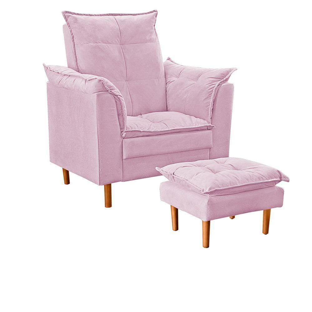 Poltrona De Amamentação Ergonômica Loana Com Puff Suede Rosê