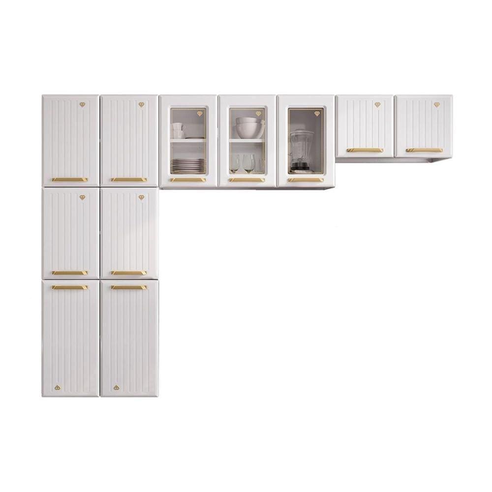 Kit de Cozinha Compacta Diamante Smart Aço 3 Peças (2Aéreos+1Paneleiro) CZ25 Branco - Telasul