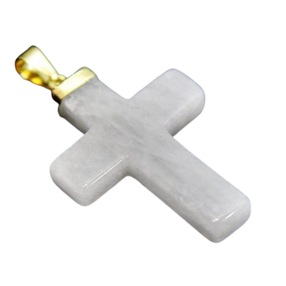 Colar Crucifixo Quartzo Leitoso Natural Montagem Dourado