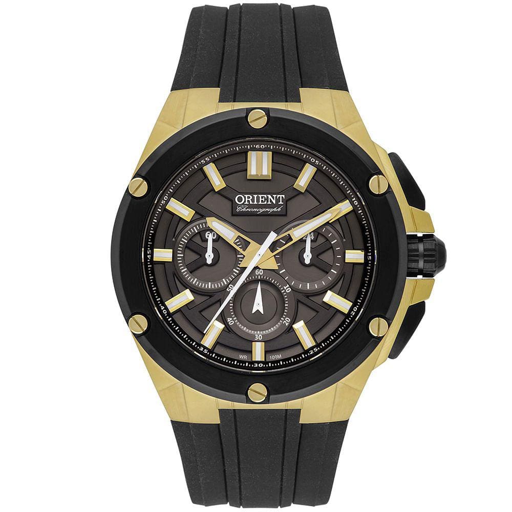 Relógio ORIENT masculino cronógrafo preto dourado MGSPC005 G1PX