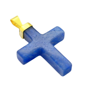 Colar Crucifixo Quartzo Azul Natural Envolto Dourado