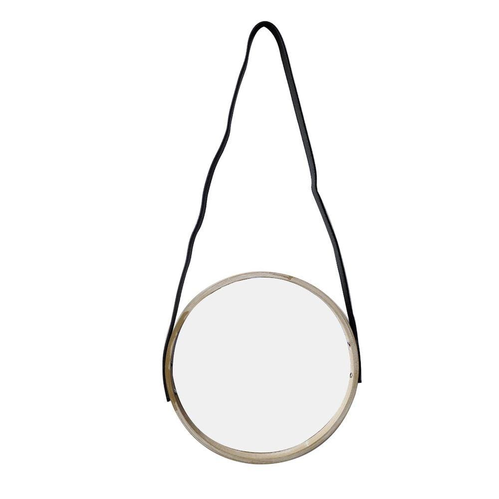 Espelho De Parede De Madeira Redondo 30cm