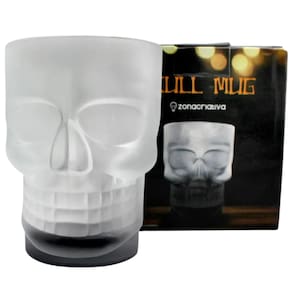 Caneca De Chopp 3D Caveira Formato Crânio Vidro Transparente Base Preta 500ml